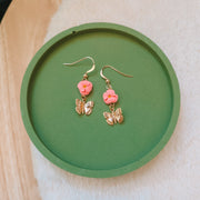 Pink Flower and Butterfly Earrings