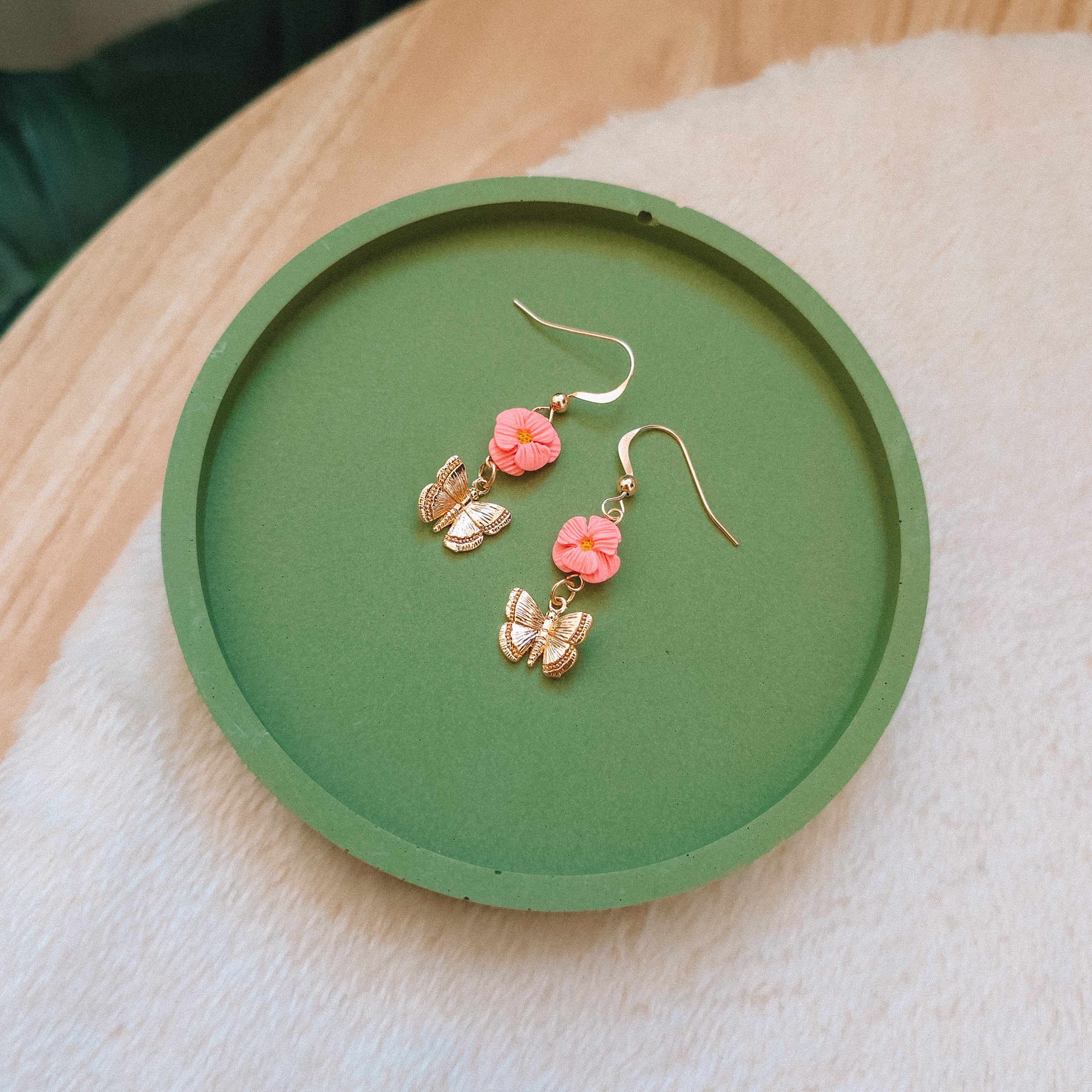Pink Flower and Butterfly Earrings