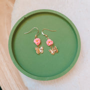 Pink Flower and Butterfly Earrings