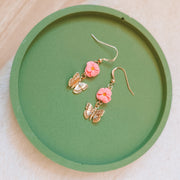 Pink Flower and Butterfly Earrings