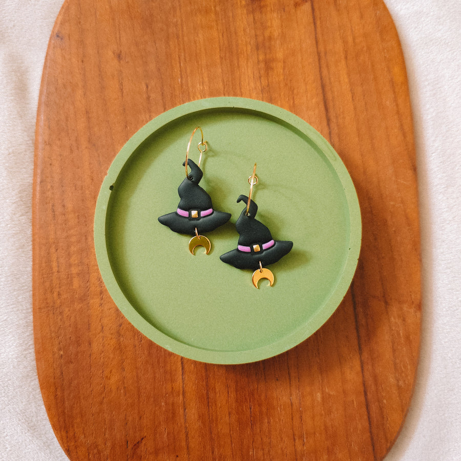 Witch Hat and Moon Earrings