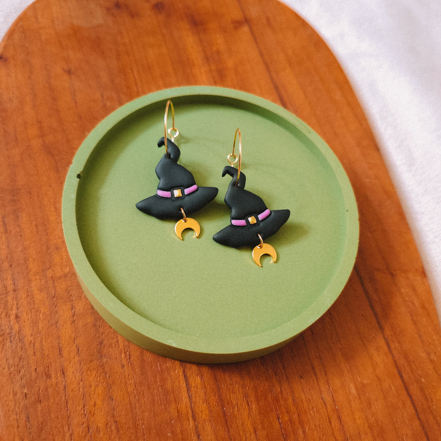 Witch Hat and Moon Earrings