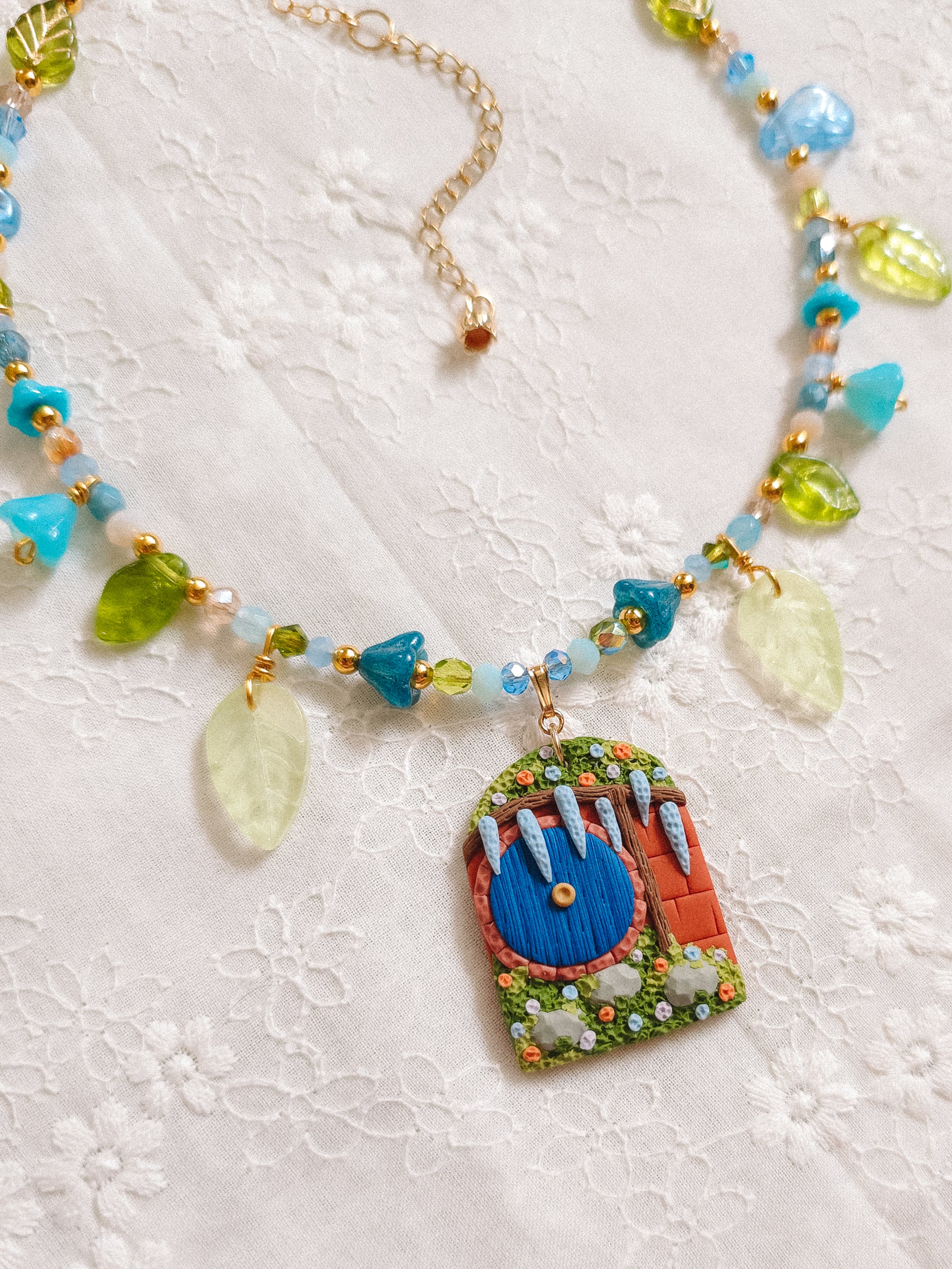 Blue Door Glass Beaded Chain Necklace