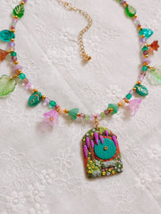 Teal Door Glass Beaded Chain Necklace