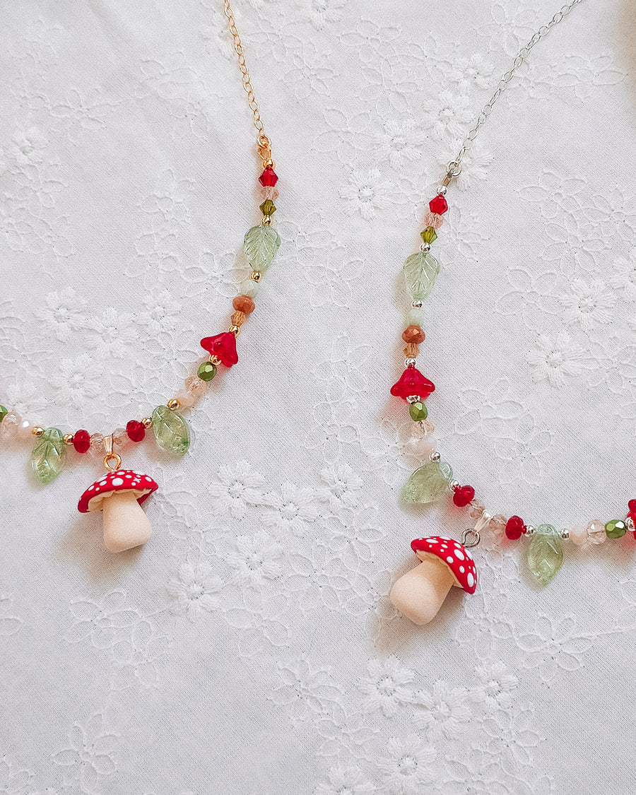 Mushroom Glass Beaded Chain Necklaces