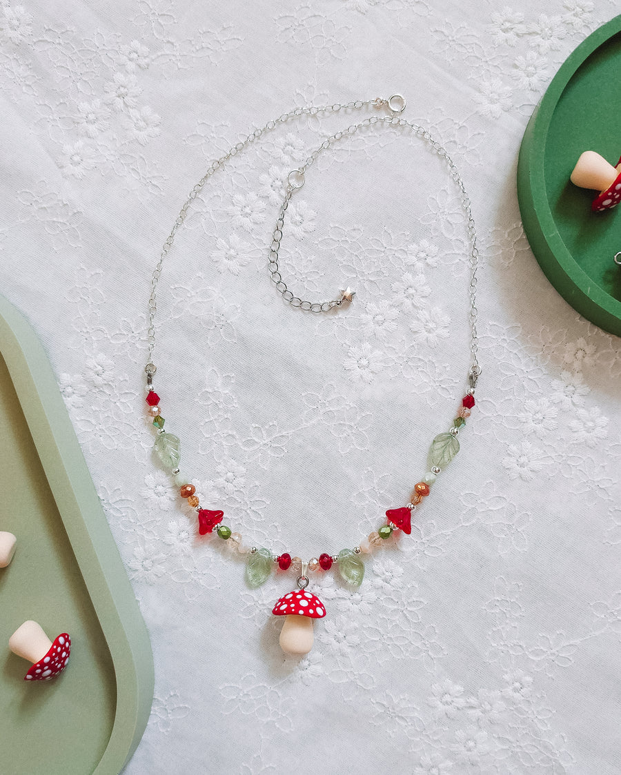 Mushroom Glass Beaded Chain Necklaces