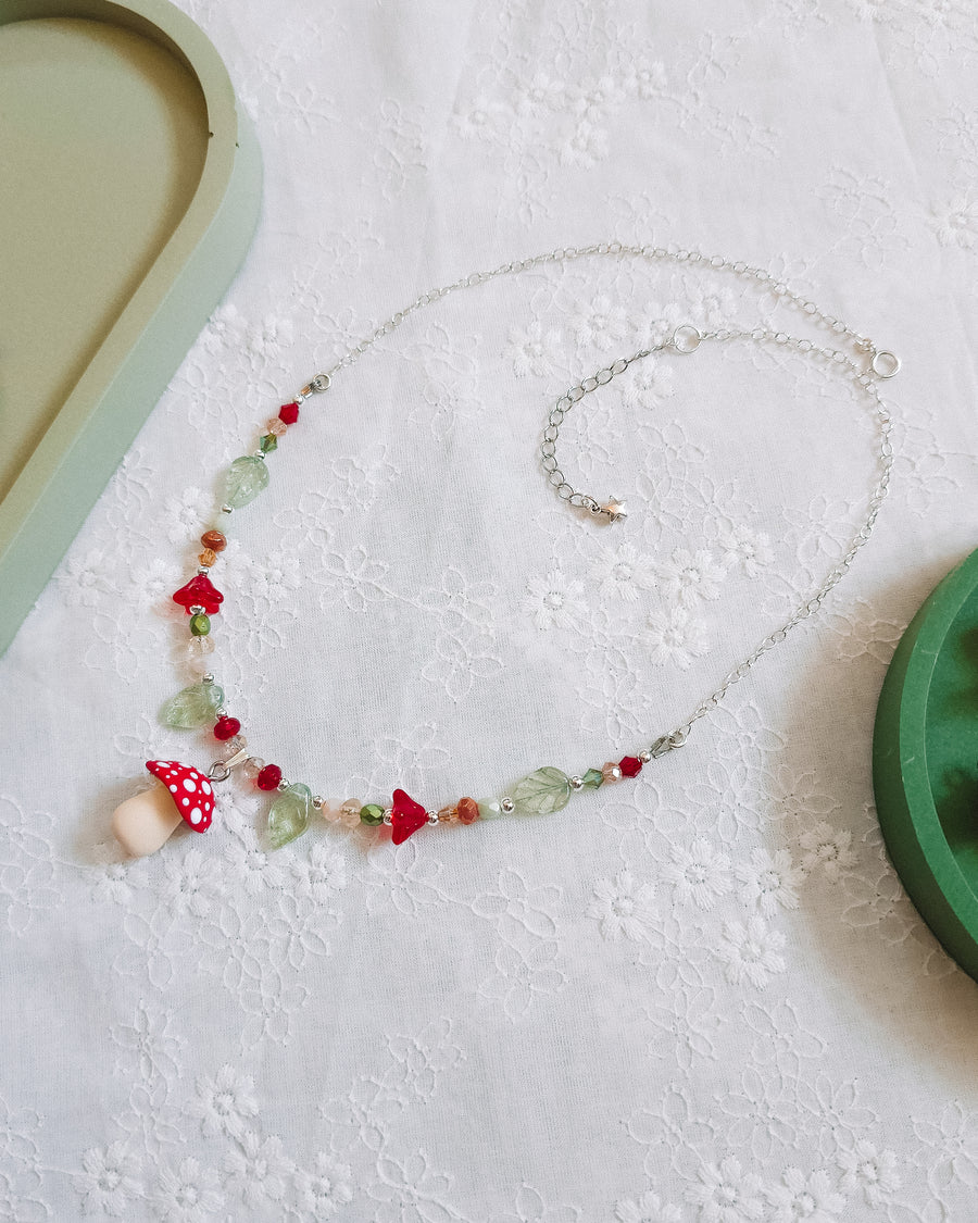 Mushroom Glass Beaded Chain Necklaces