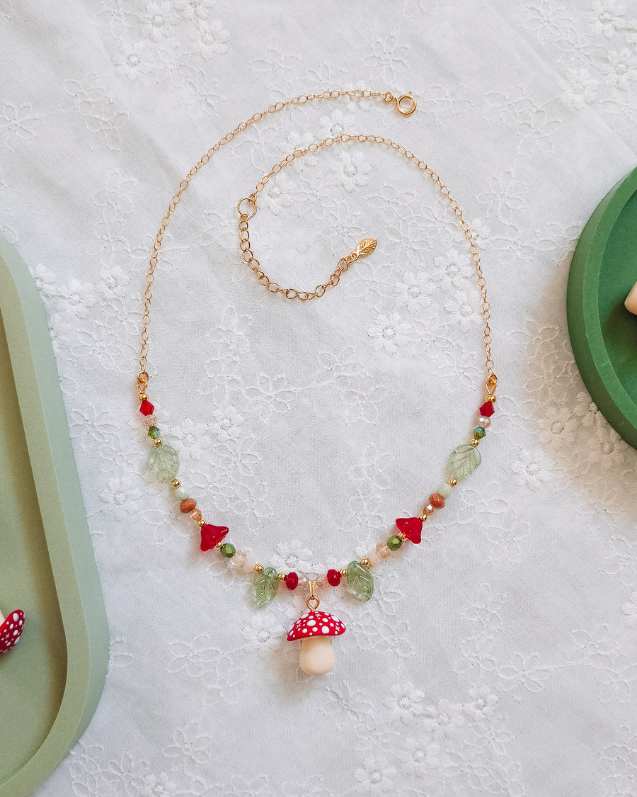 Mushroom Glass Beaded Chain Necklaces