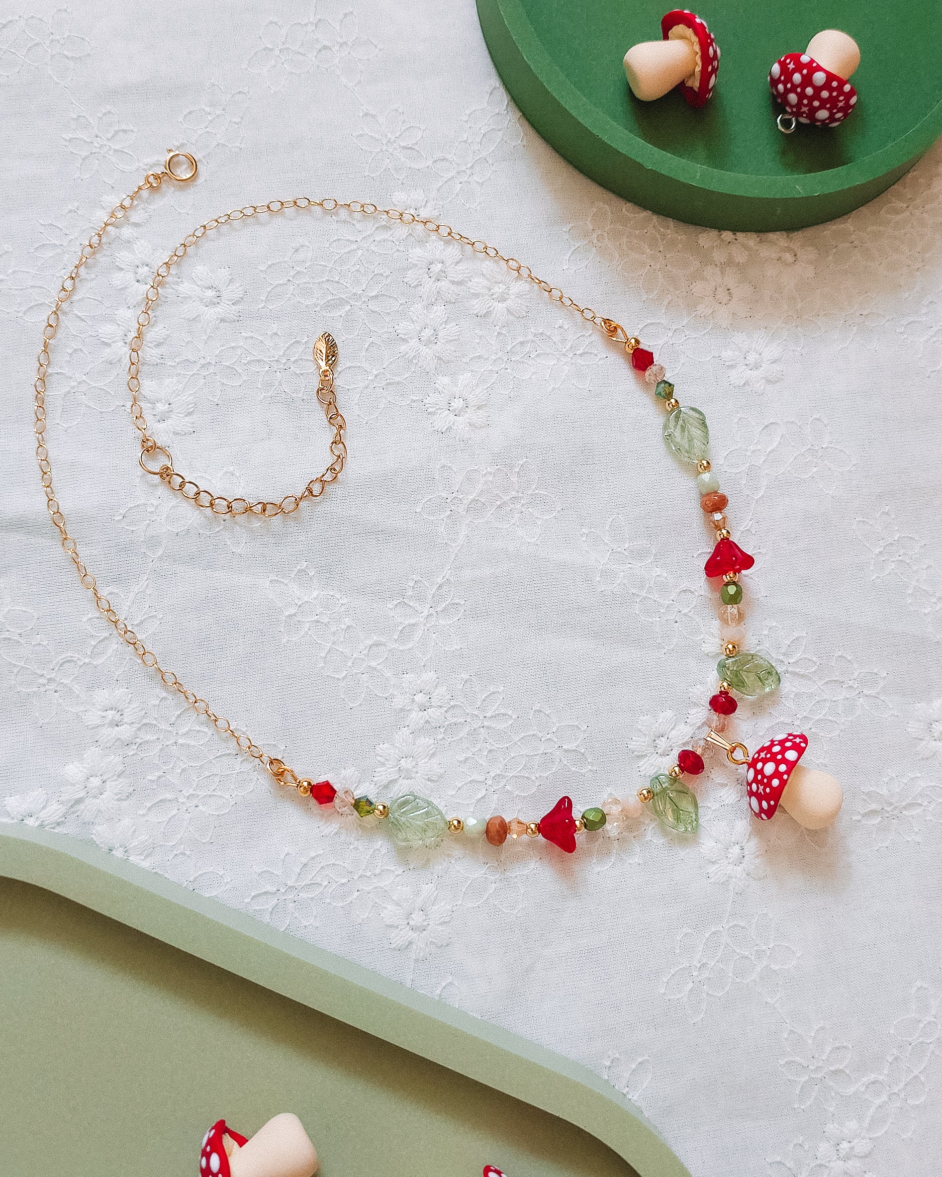 Mushroom Glass Beaded Chain Necklaces