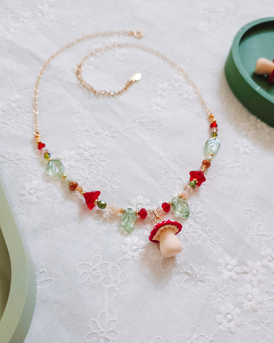 Mushroom Glass Beaded Chain Necklaces