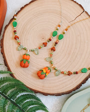 Pumpkin Stack Autumn Glass Bead & Chain Necklaces