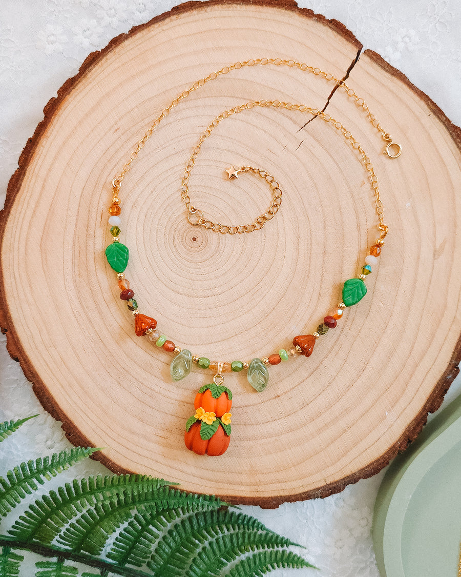 Pumpkin Stack Autumn Glass Bead & Chain Necklaces