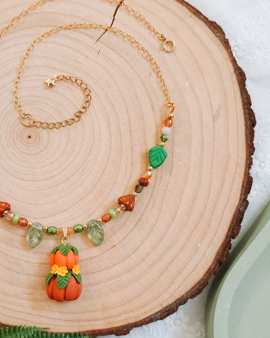 Pumpkin Stack Autumn Glass Bead & Chain Necklaces