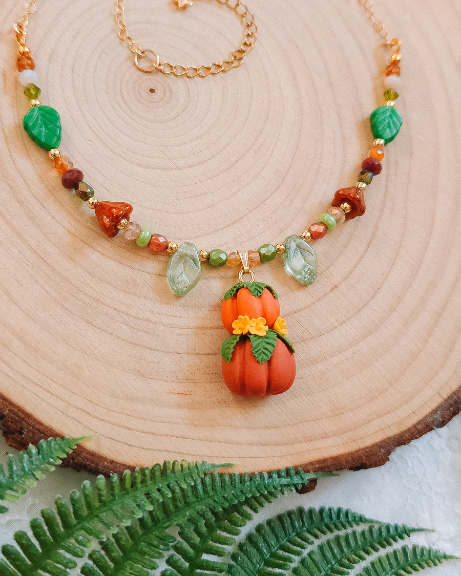 Pumpkin Stack Autumn Glass Bead & Chain Necklaces