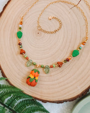 Pumpkin Stack Autumn Glass Bead & Chain Necklaces