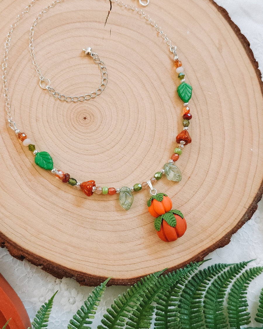 Pumpkin Stack Autumn Glass Bead & Chain Necklaces