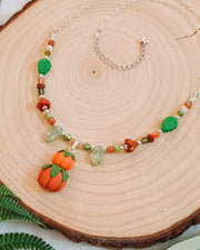 Pumpkin Stack Autumn Glass Bead & Chain Necklaces