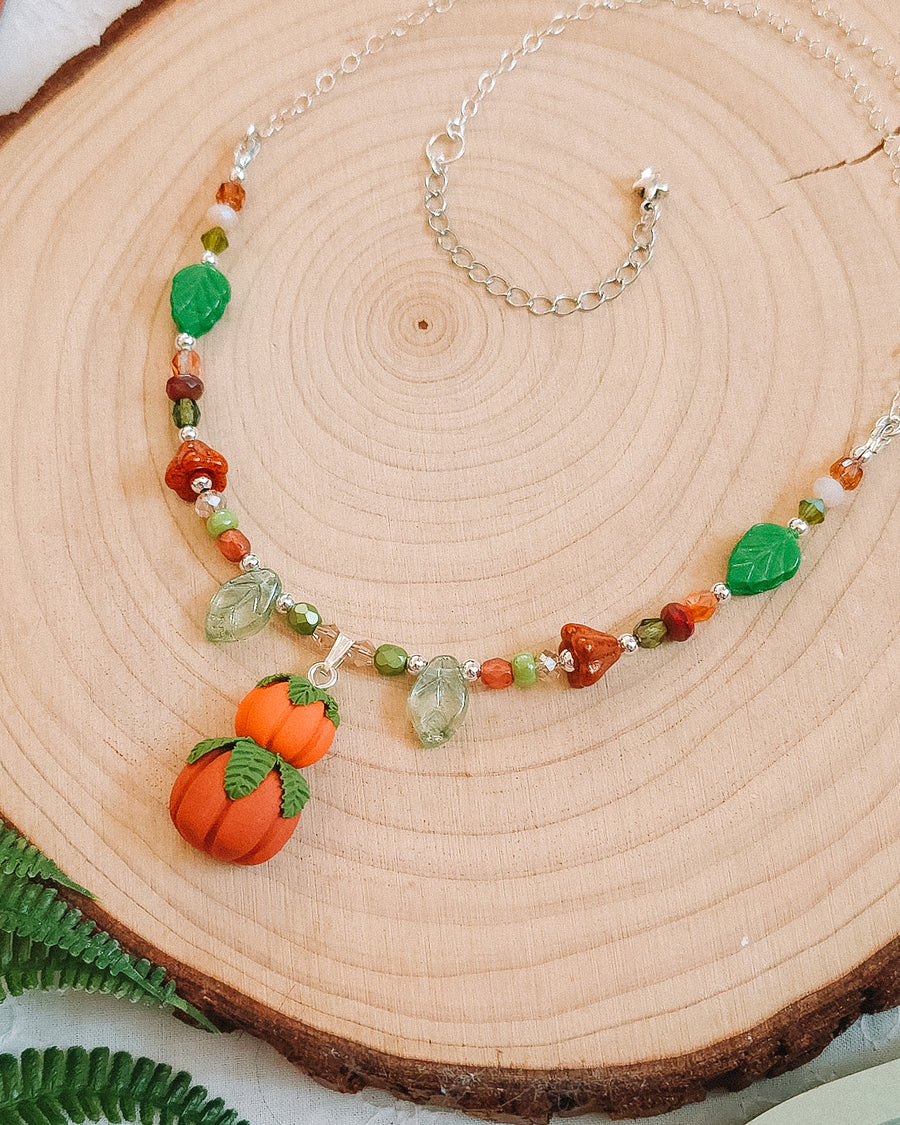 Pumpkin Stack Autumn Glass Bead & Chain Necklaces