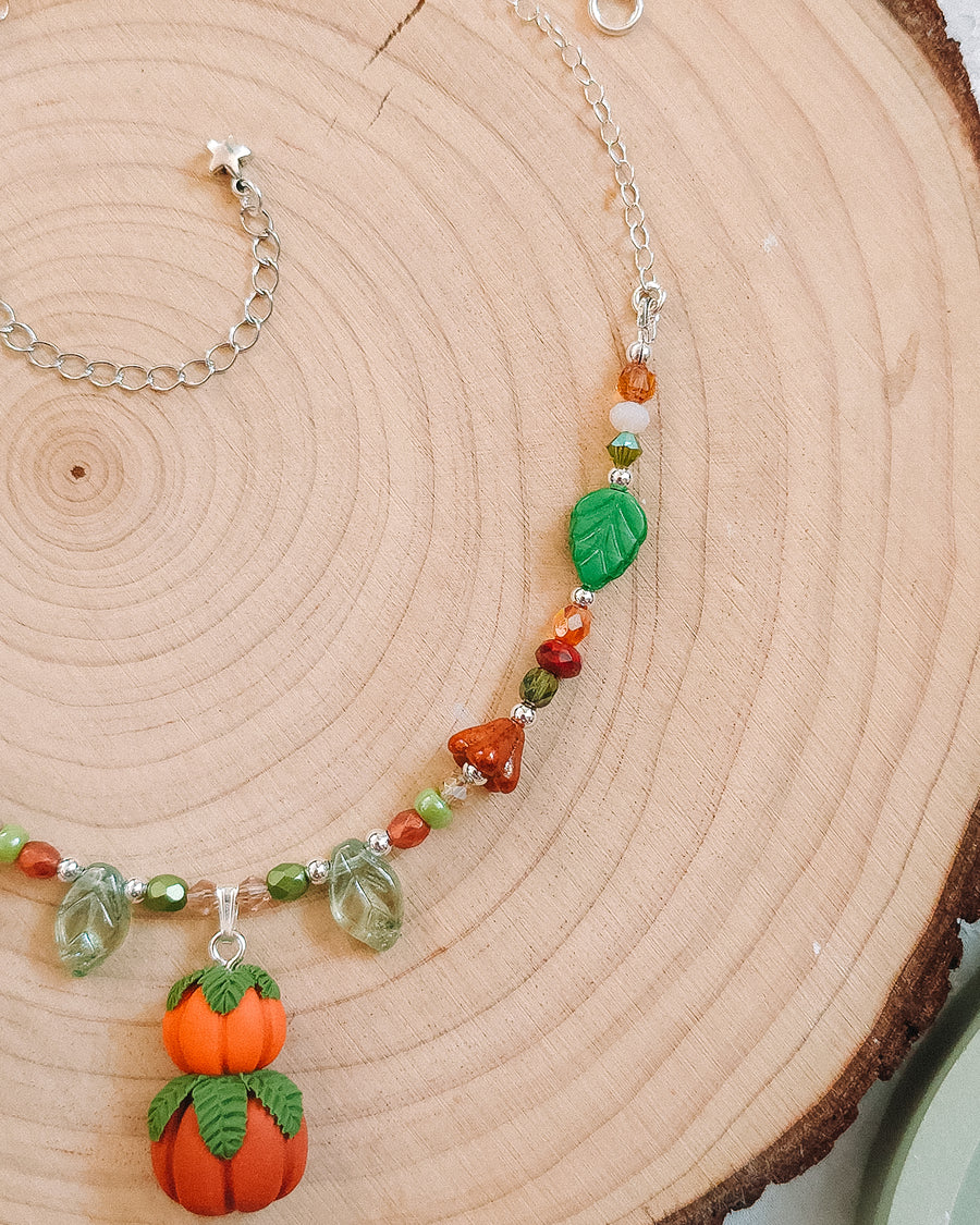 Pumpkin Stack Autumn Glass Bead & Chain Necklaces
