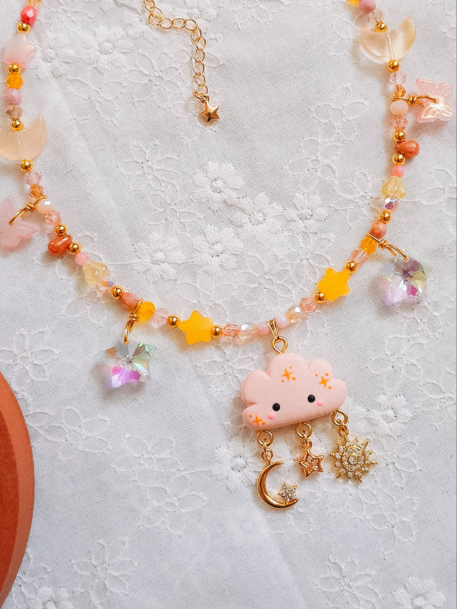 Sunset Cloud Glass Beaded Chain Necklace
