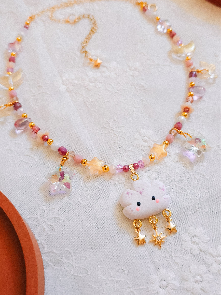 Starburst Cloud Glass Beaded Chain Necklace