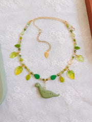 Olive Green Dino Glass Beaded Chain Necklaces