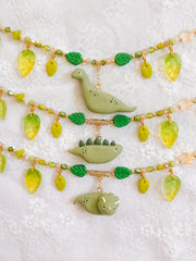 Olive Green Dino Glass Beaded Chain Necklaces
