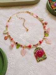 Maroon Door Glass Beaded Chain Necklace