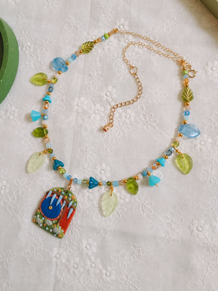 Blue Door Glass Beaded Chain Necklace