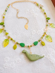 Olive Green Dino Glass Beaded Chain Necklaces