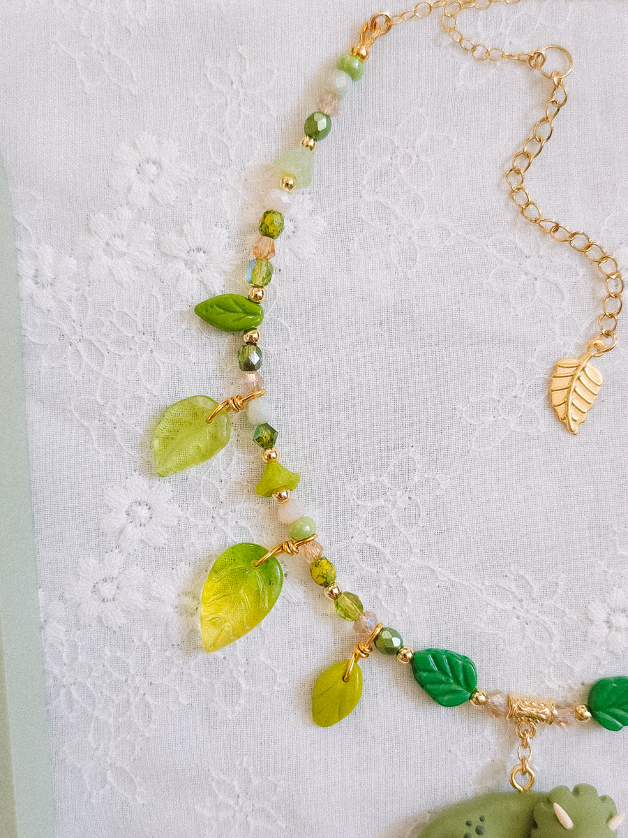 Olive Green Dino Glass Beaded Chain Necklaces