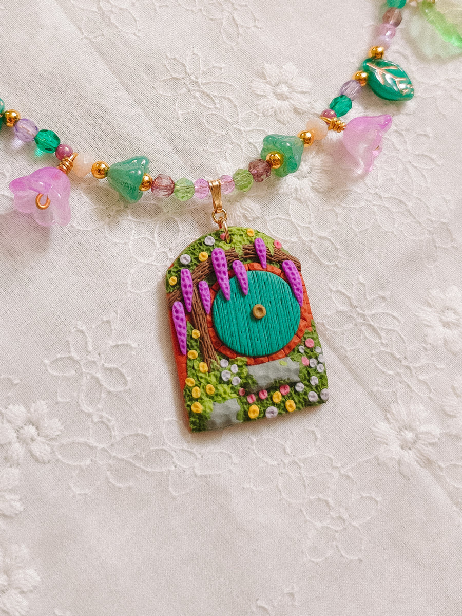 Teal Door Glass Beaded Chain Necklace