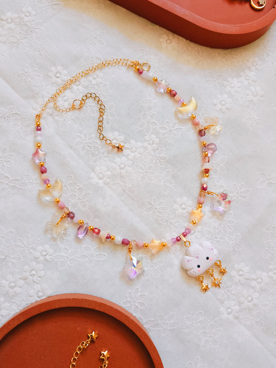 Starburst Cloud Glass Beaded Chain Necklace