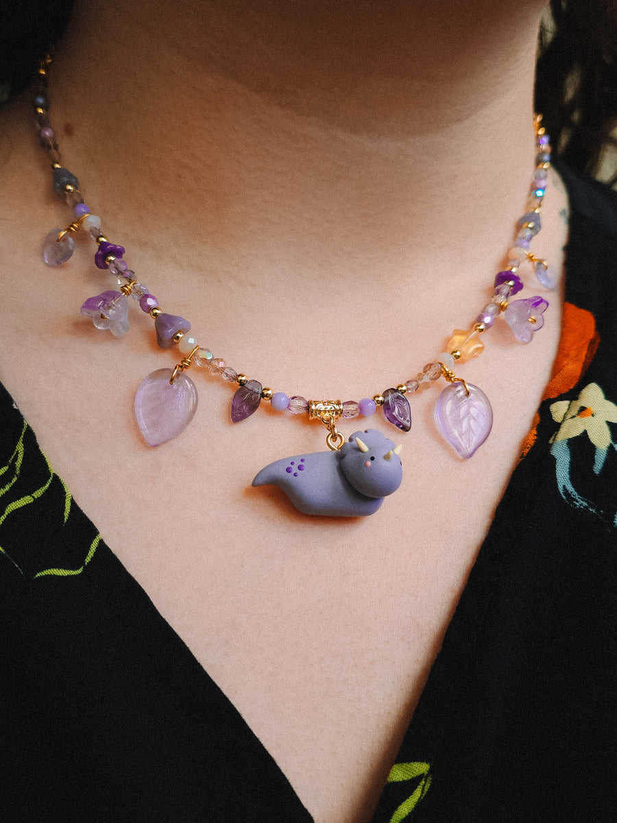 Lilac Dino Glass Beaded Chain Necklaces