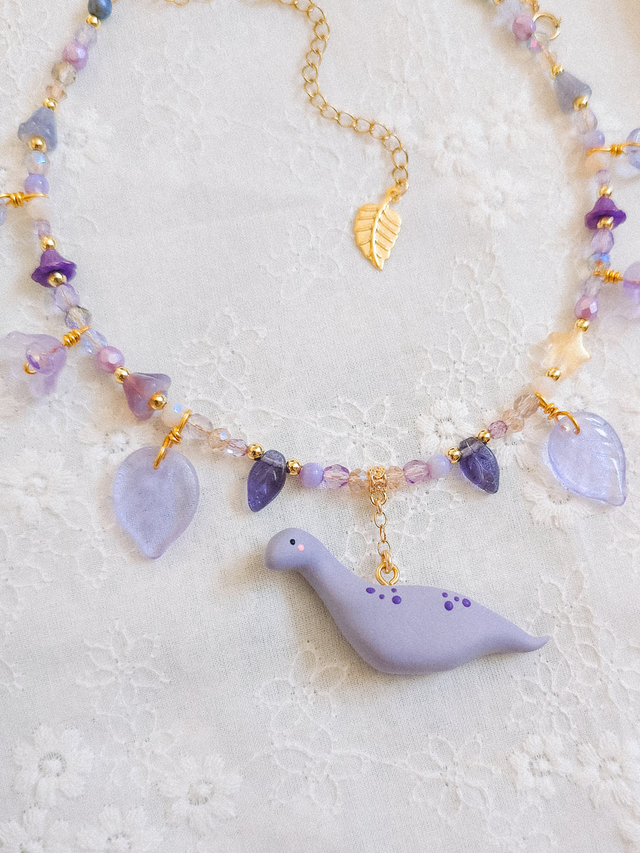 Lilac Dino Glass Beaded Chain Necklaces