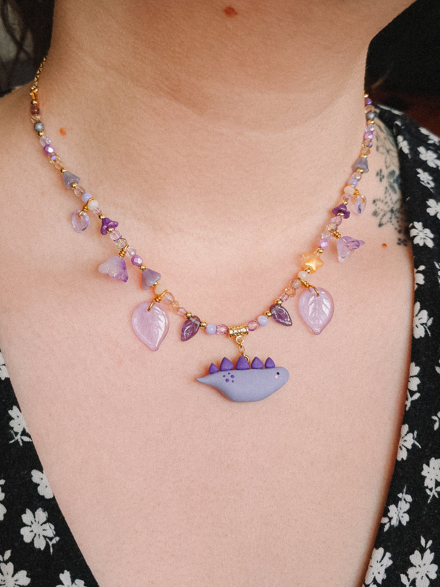 Lilac Dino Glass Beaded Chain Necklaces