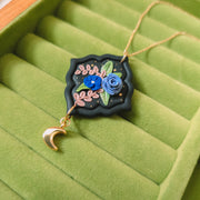 Floral Frame Necklace with Moon Charm