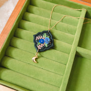 Floral Frame Necklace with Moon Charm