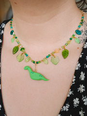 Grass Green Dino Glass Beaded Chain Necklaces