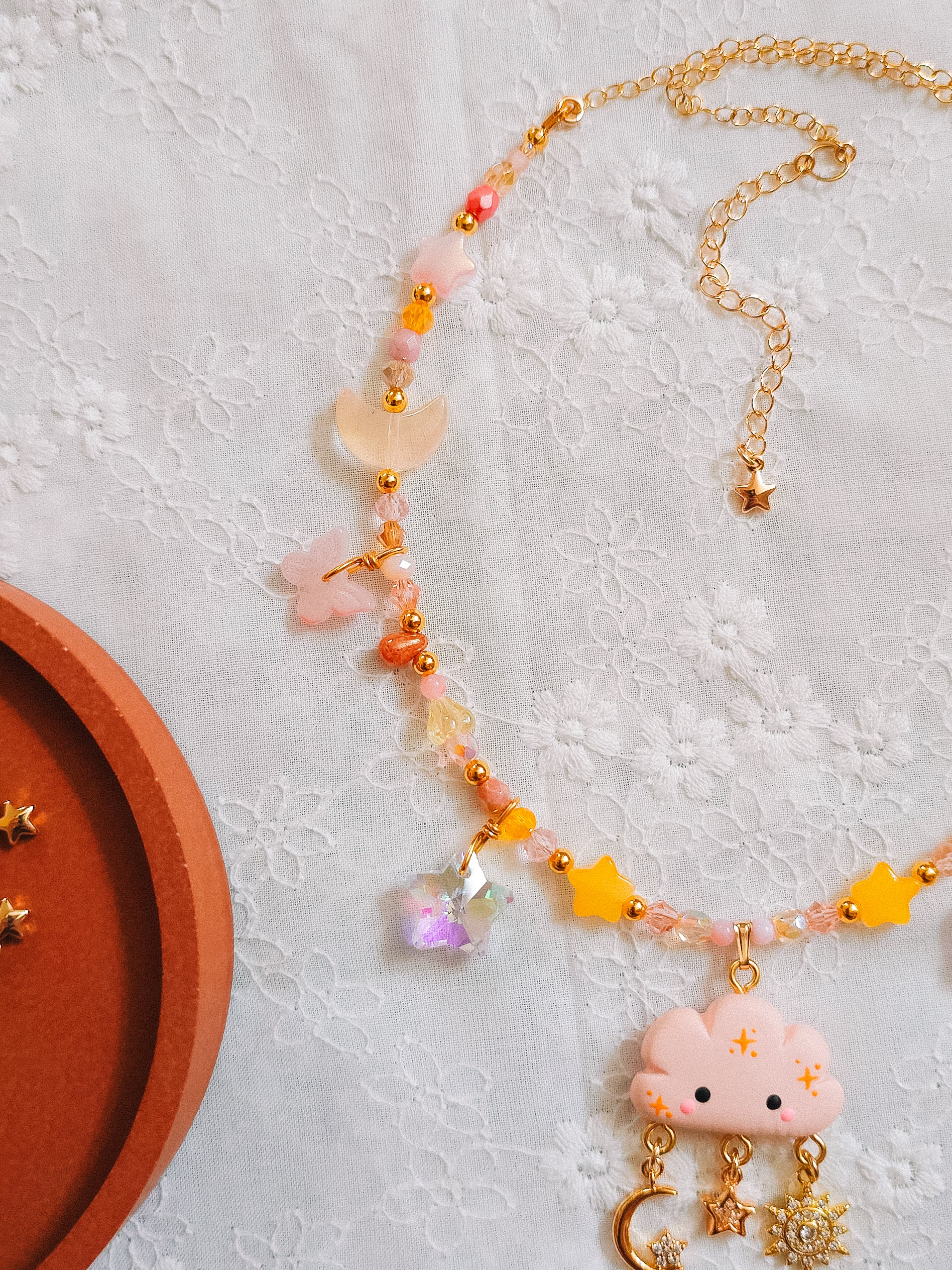 Sunset Cloud Glass Beaded Chain Necklace