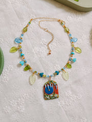Blue Door Glass Beaded Chain Necklace