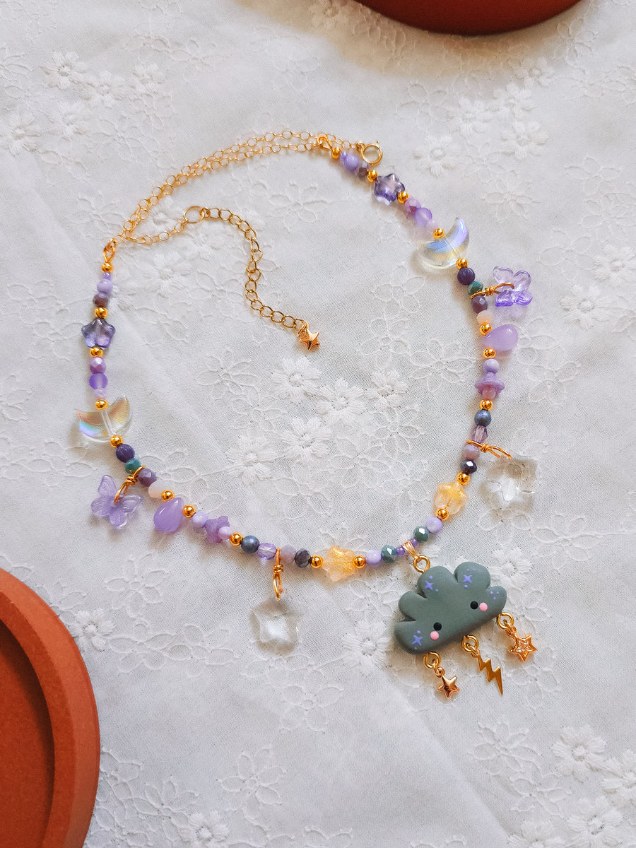 Stormy Cloud Glass Beaded Chain Necklace