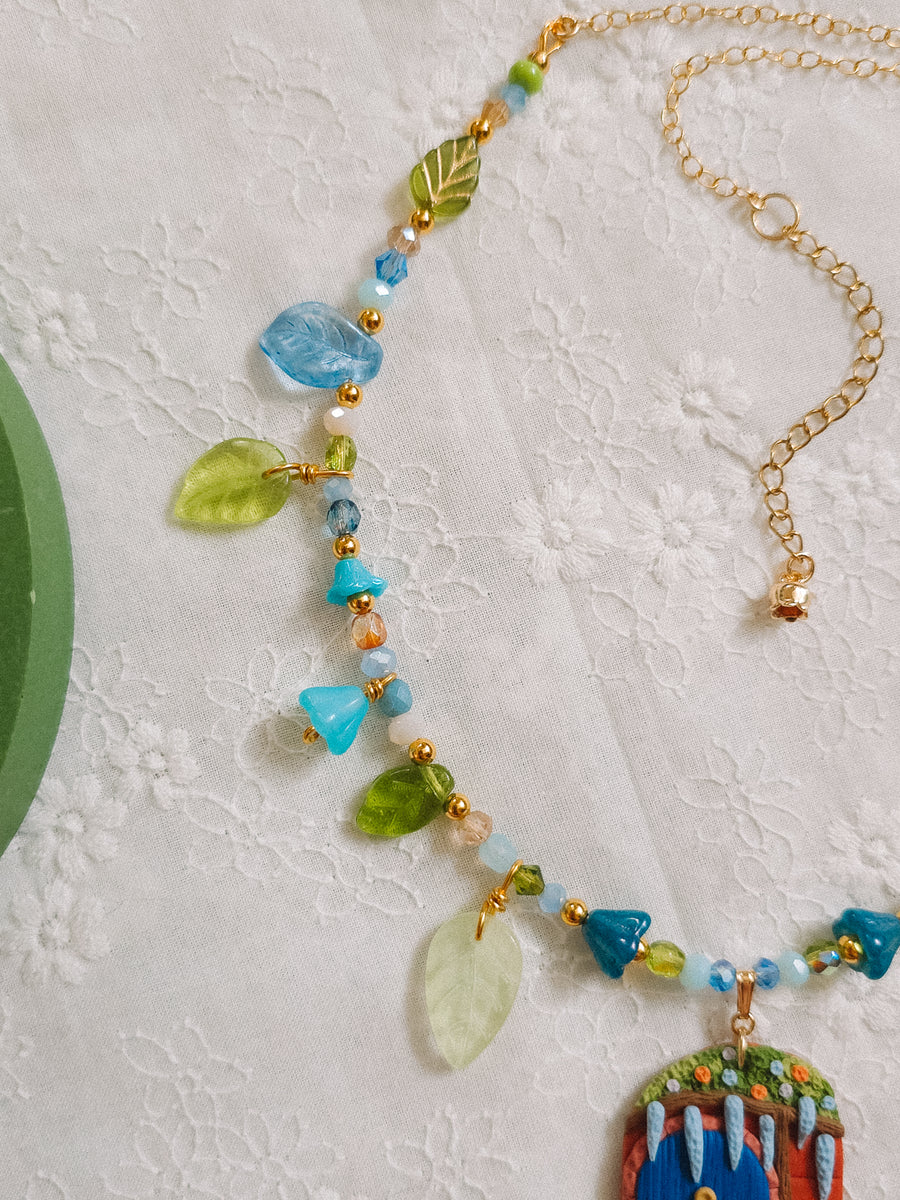 Blue Door Glass Beaded Chain Necklace
