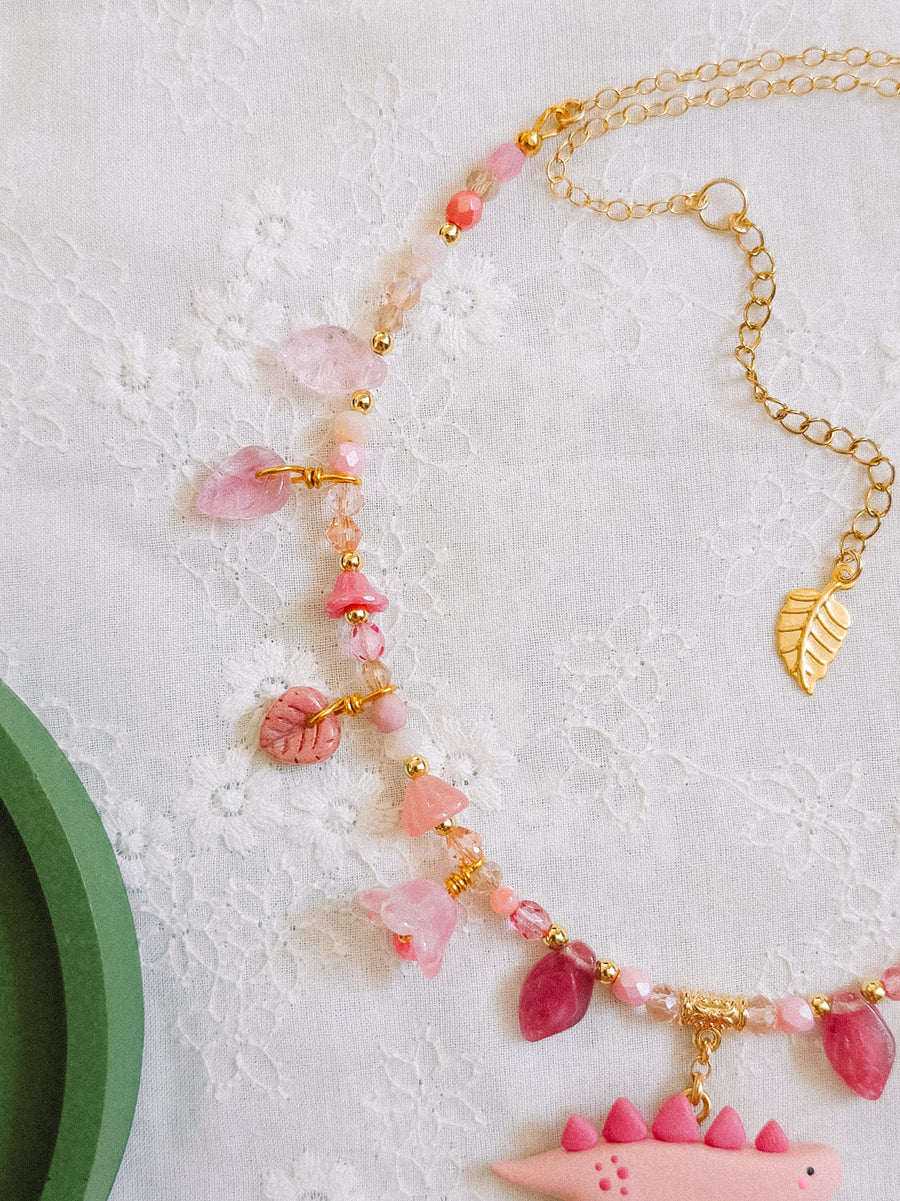 Pink Dino Glass Beaded Chain Necklaces