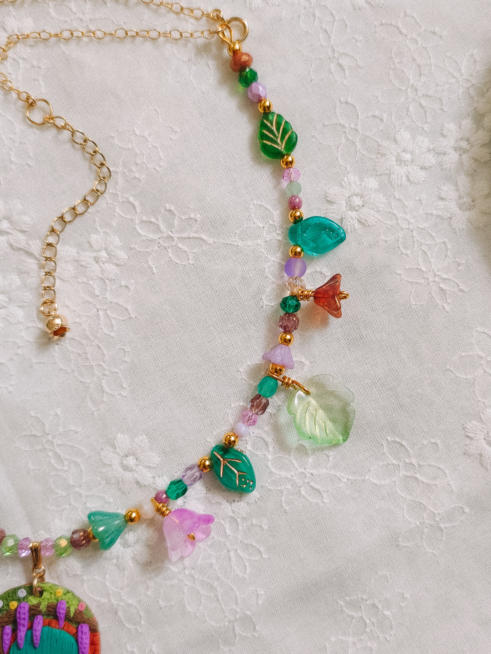 Teal Door Glass Beaded Chain Necklace