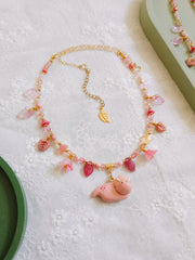 Pink Dino Glass Beaded Chain Necklaces