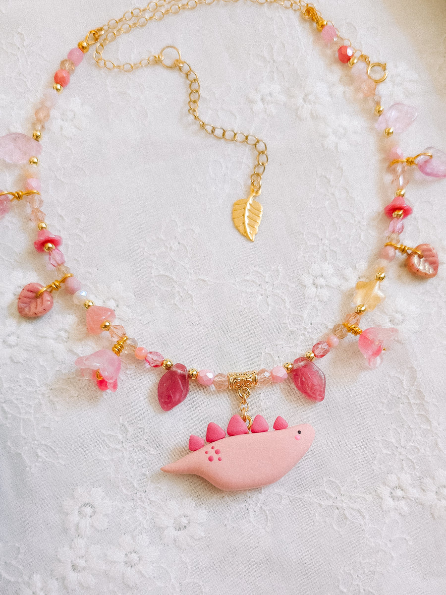 Pink Dino Glass Beaded Chain Necklaces