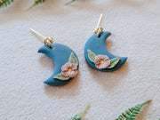 Floral Moon Earrings in Blue and Mauve
