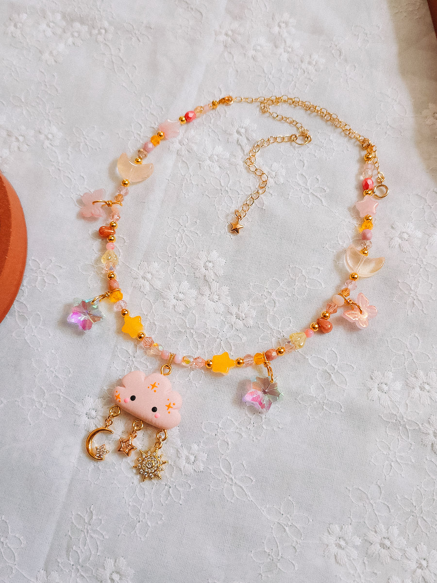Sunset Cloud Glass Beaded Chain Necklace