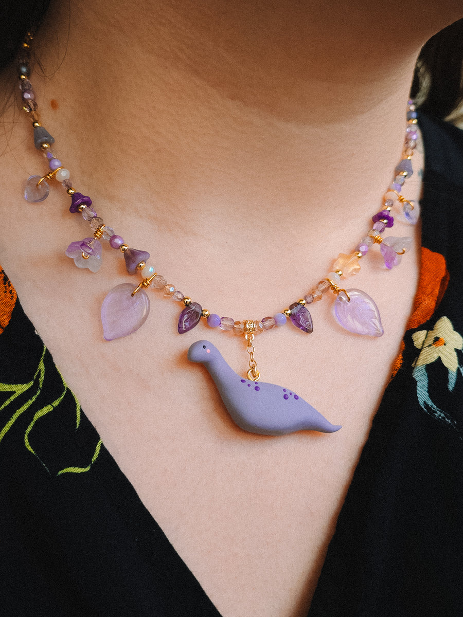 Lilac Dino Glass Beaded Chain Necklaces